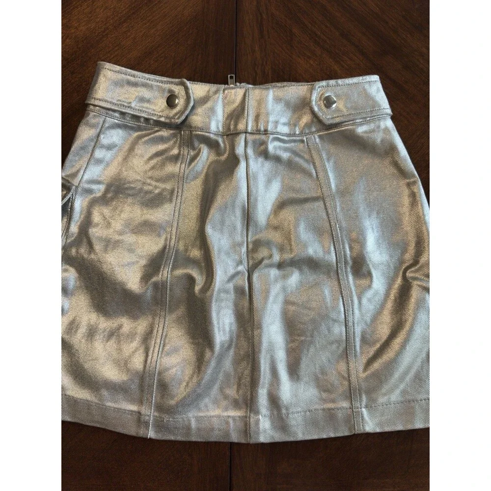 Forever 21 Metallic Denim Mini Skirt Silver Y2K Denim Skirt